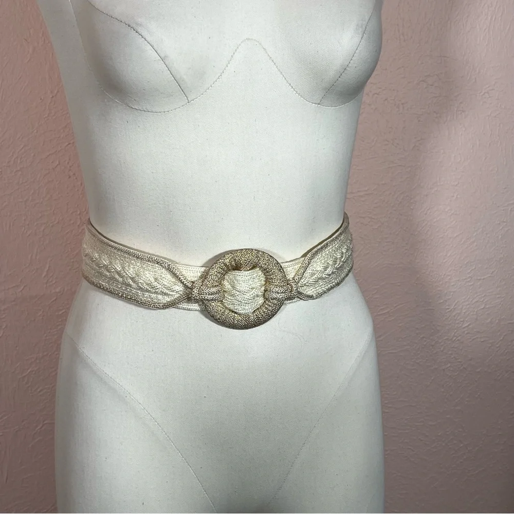 Vintage 1980's -90's Retro Boho Cream woven fabric southwestern wide belt